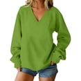 thumbnail image 1 of Miluxas Oversized V Neck Sweatshirt Women Solid Casual Pullover Long Sleeve Loose SweatShirts Tops Green M(M), 1 of 6