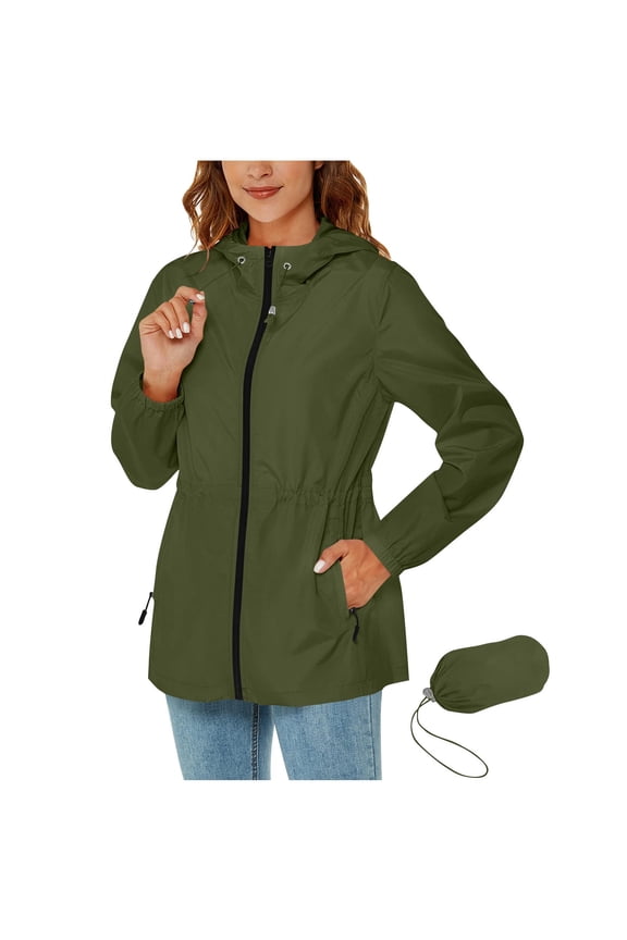 Packable Rain Jacket Women Lightweight Waterproof Raincoat with Hood Cycling Bike Jacket Army Green M(M)