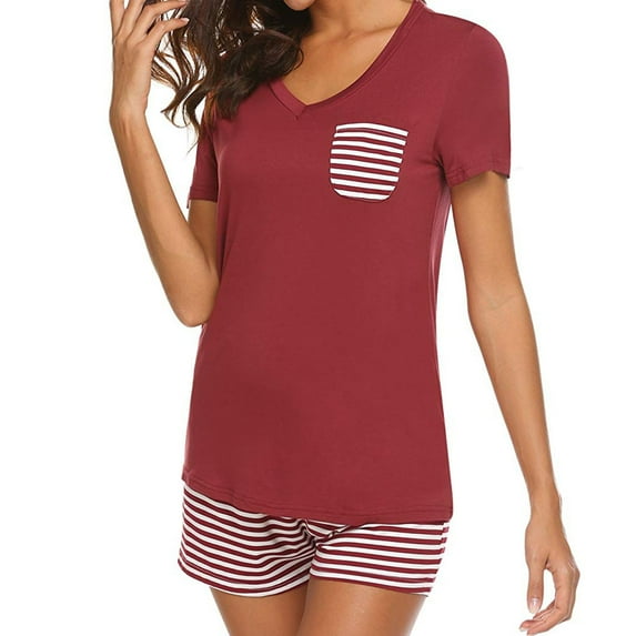 Miluxas Pajamas Women 2PC Pajama Set Short Summer Pjs Wine 12(XXL)
