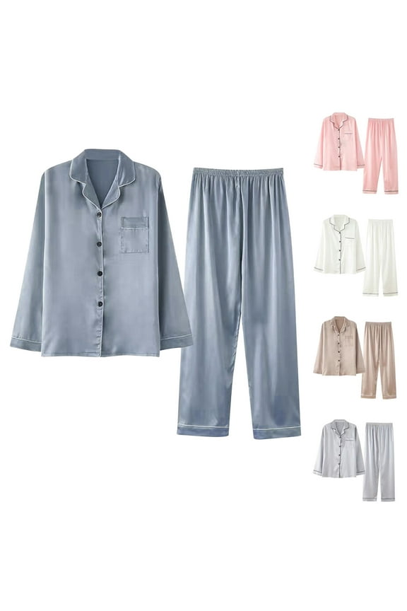 Pajamas Women's Long Sleeve Sleepwear Cloearance Soft Button Down Loungewear Pjs Lounge Set Nightwear White 10(XL)