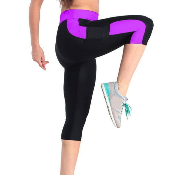 Miluxas Pantalones De Mujer Cintura Alta Plus Size Women's High Waist Yoga Workout Capris Leggings Side Pockets Pants Cropped Trousers Purple 14(XXXL)