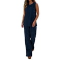 thumbnail image 1 of Miluxas Pants Sets Women 2 Piece Sets Sleeveless Round Neck Tank Tops Matching Wide Leg Pants Summer Casual Outfits Dark Blue, 1 of 9