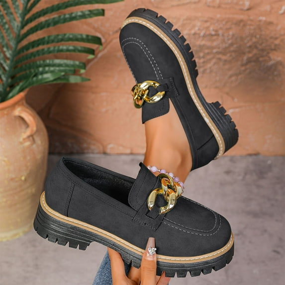 Miluxas Penny Loafers for Women Comfort Suede Platform Chunky Slip on Moccasin Shoes for Work, Causal Women's Lug Sole Loafers Black 7.5(40)