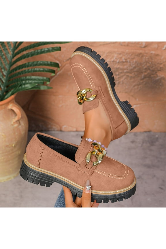 Penny Loafers for Women Comfort Suede Platform Chunky Slip on Moccasin Shoes for Work, Causal Women's Lug Sole Loafers Brown 9(42)