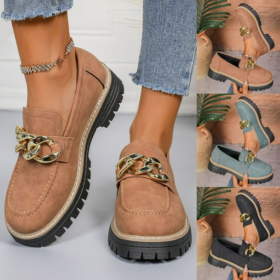 Miluxas Penny Loafers for Women Comfort Suede Platform Chunky Slip on Moccasin Shoes for Work, Causal Women's Lug Sole Loafers Green 9.5(43)