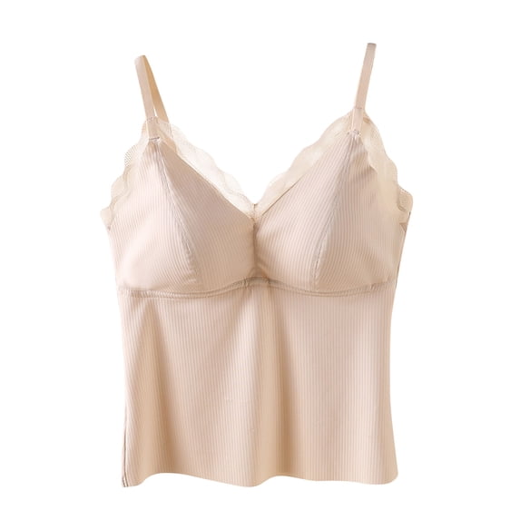 Miluxas Pj Tank Tops Womens Cotton Camisole Tank Tops with Shelf Bra Stretch Undershirts Beige 8(L)