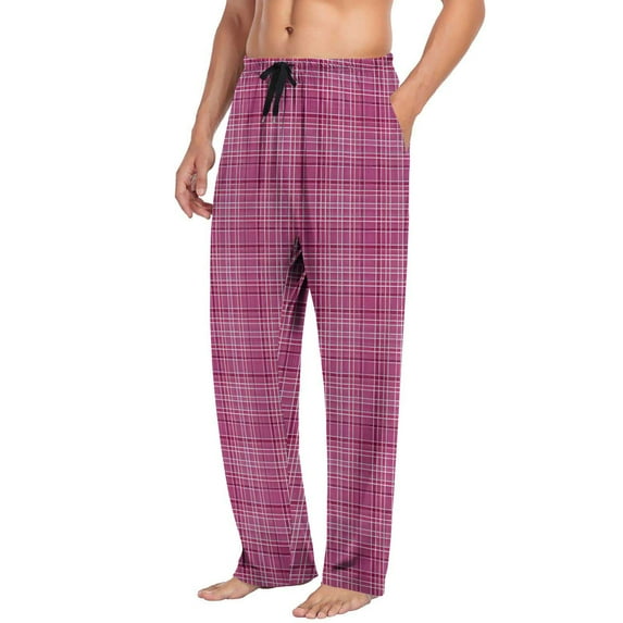 Miluxas Plaid Pajama Pants for Men – Men's Elastic Waist Cotton Pajama Bottoms - Soft Comfy Loose Fit Pj Pants with Pockets Pink
