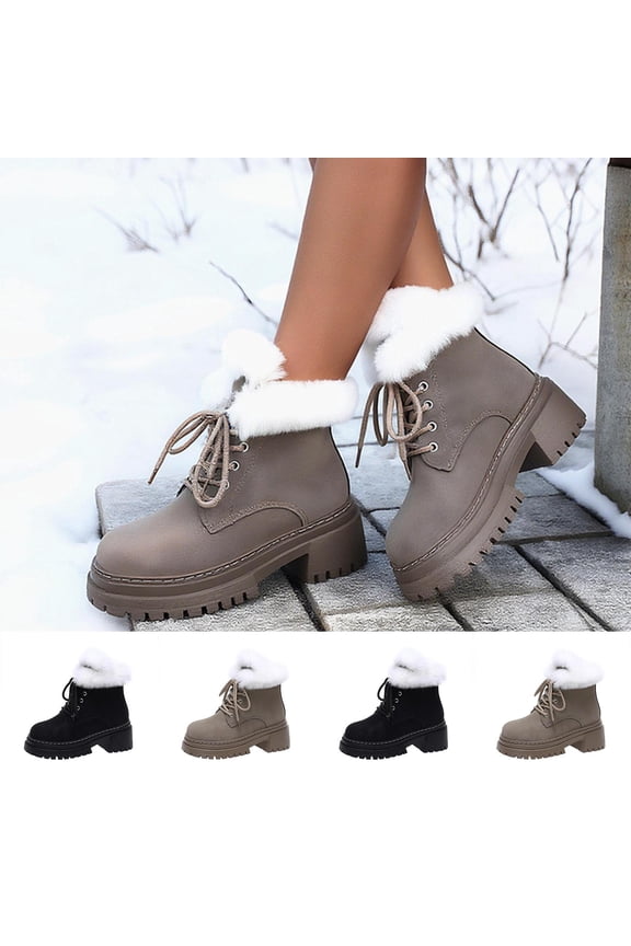 Platform Boots for Women Snow Ankle Boots Winter Warm Lace Up Suede Booties Cozy Anti-Slip Short Boots for Indoor & Outdoor Gray 9.5(43)