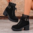 thumbnail image 1 of Miluxas Platform Heel Lace Boot Chunky Heels Combat Boots for Women Black 6(37), 1 of 9