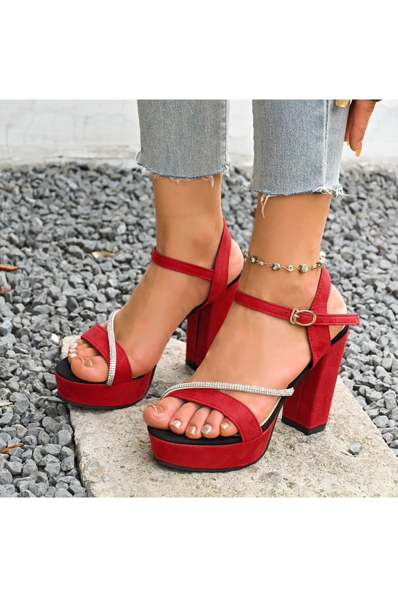 Platform Heels for Women High Block Chunky Open Toe Ankle Strap Heeled Sandals Wedding Party Evening Prom Dance Dress Pump Sandals Shoes Red 7(39)