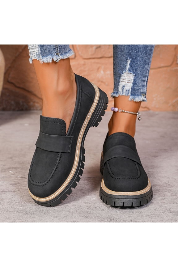 Platform Loafers, Comfort Orthopedic Shoes, Womens Round Toe Walking Shoe, Slip on Shoes Black 7(39)
