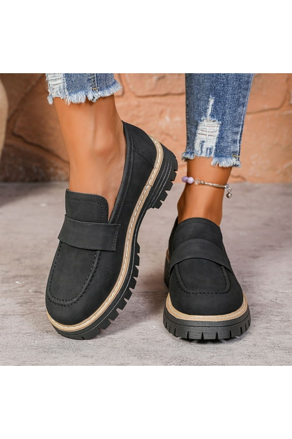 Platform Loafers, Comfort Orthopedic Shoes, Womens Round Toe Walking Shoe, Slip on Shoes Black 7.5(40)