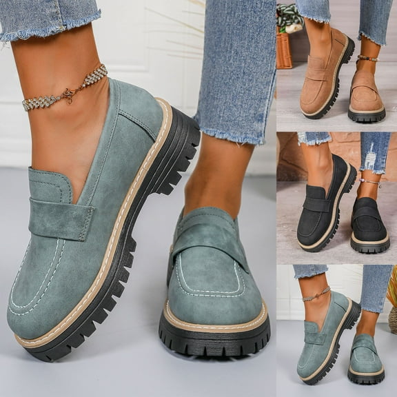 Miluxas Platform Loafers, Comfort Orthopedic Shoes, Womens Round Toe Walking Shoe, Slip on Shoes Green 9.5(43)