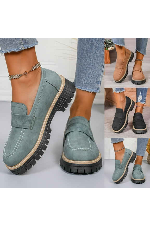 Platform Loafers, Comfort Orthopedic Shoes, Womens Round Toe Walking Shoe, Slip on Shoes Green 9.5(43)