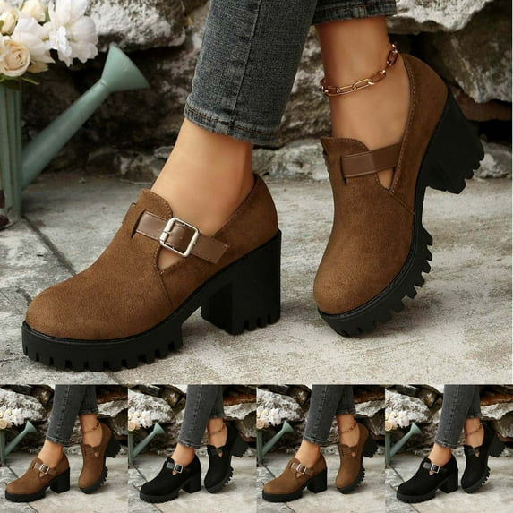 Miluxas Platform Loafers for Women: Casual Round Toe Suede Chunky Heeled Loafer Comfort Wedge Business Uniform Walking Shoes Multicolor 9(42)