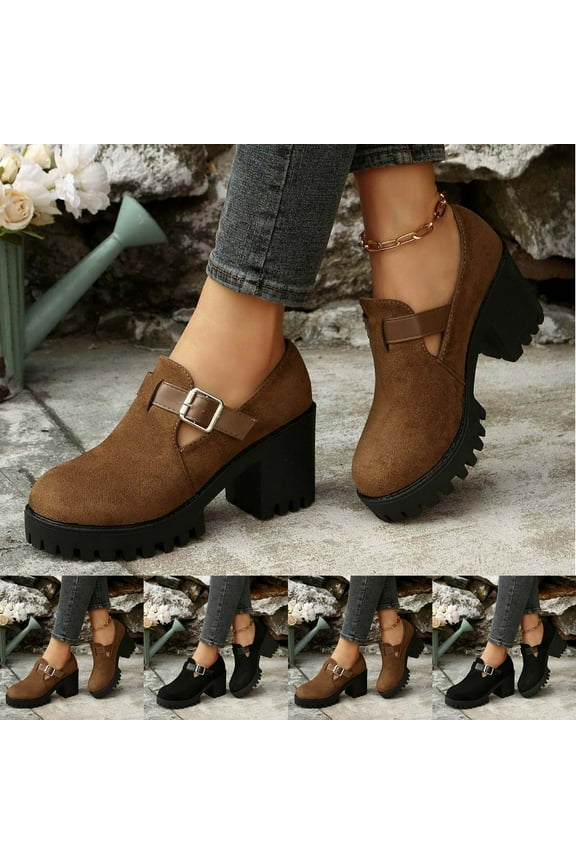 Platform Loafers for Women: Casual Round Toe Suede Chunky Heeled Loafer Comfort Wedge Business Uniform Walking Shoes Multicolor 9(42)