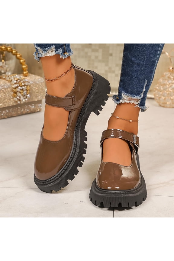 Platform Mary Jane Shoes Women Chunky Mary Janes for Women Flats Comfort Ladies Dressy Casual Cute Work Shoes Brown 5.5(36)