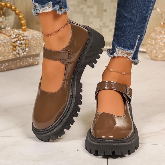 Miluxas Platform Mary Jane Shoes Women Chunky Mary Janes for Women Flats Comfort Ladies Dressy Casual Cute Work Shoes Brown 7(39)