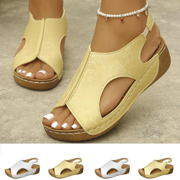 Miluxas Platform Sandals Women Orthopedic Sandals Arch Support Summer Lightweight Sandals Wedge Slippers Silver 9.5(43)