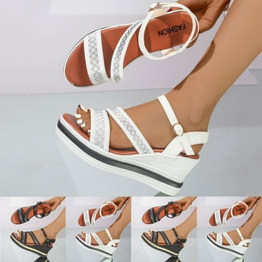 Miluxas Platform Sandals for Women ,Ladies Summer Leather Open Toe Ankle Buckle Strap Chunky Platform Wedge Sandals for Women Bottom Shoes White 9(43)