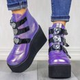 thumbnail image 1 of Miluxas Platform Wedge Ankle Booties Women Round Toe Lace up High Heel Combat Boots Purple 10.5(43), 1 of 3