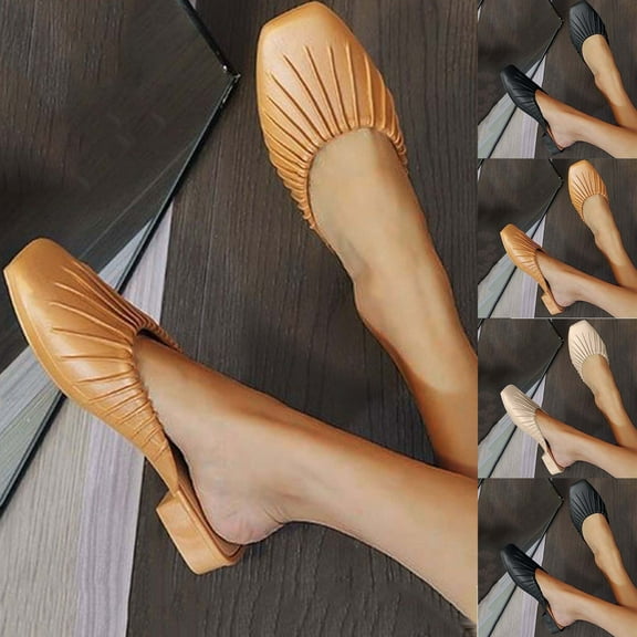 Miluxas Pleated Upper Slip-on Flats Women's Cozy Open-Back Easy-Going Square Toe Lightweight Mule Shoes for Outdoor White 8(40)