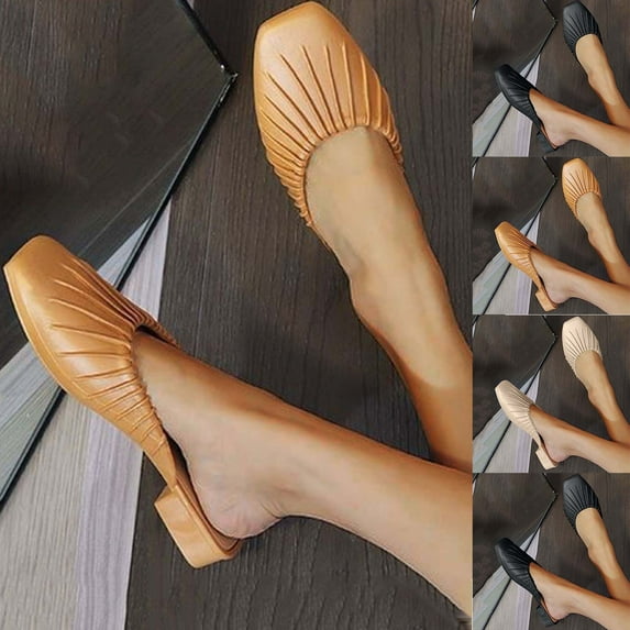 Miluxas Pleated Upper Slip-on Flats Women's Cozy Open-Back Easy-Going Square Toe Lightweight Mule Shoes for Outdoor White 8(40)