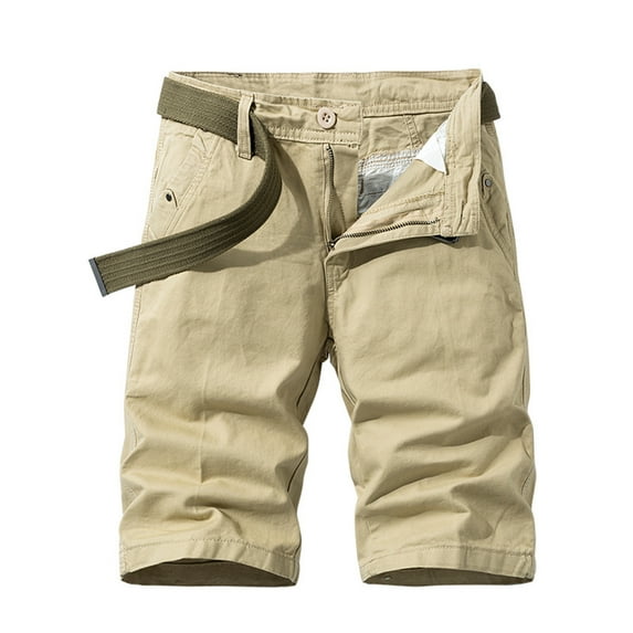 Miluxas Plus Size Pants Clearance Men's Pocket Zipper Buttons Solid Tooling Short Pants Khaki 14(38)