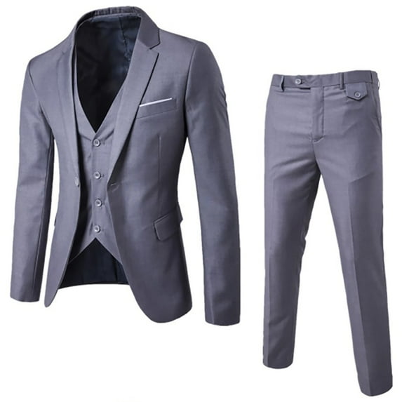 Miluxas Plus Size Pants Clearance,Men's Suit Jacket + Vest + Suit Pants Three-piece Suit Gray 8(L)
