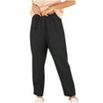 thumbnail image 1 of Miluxas Plus Size Pants for Women,Women's Loose Cotton Linen Ladies Solid Elastic Waist Wide-leg Button Pants On Black 10(XL), 1 of 5