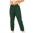 thumbnail image 1 of Miluxas Plus Size Pants for Women,Women's Loose Cotton Linen Ladies Solid Elastic Waist Wide-leg Button Pants On Green 6(M), 1 of 9