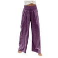 thumbnail image 1 of Miluxas Plus Size Pants for Women,Women's Loose Wide Leg Pants High Waist Straight Pants On Purple 10(XL), 1 of 8