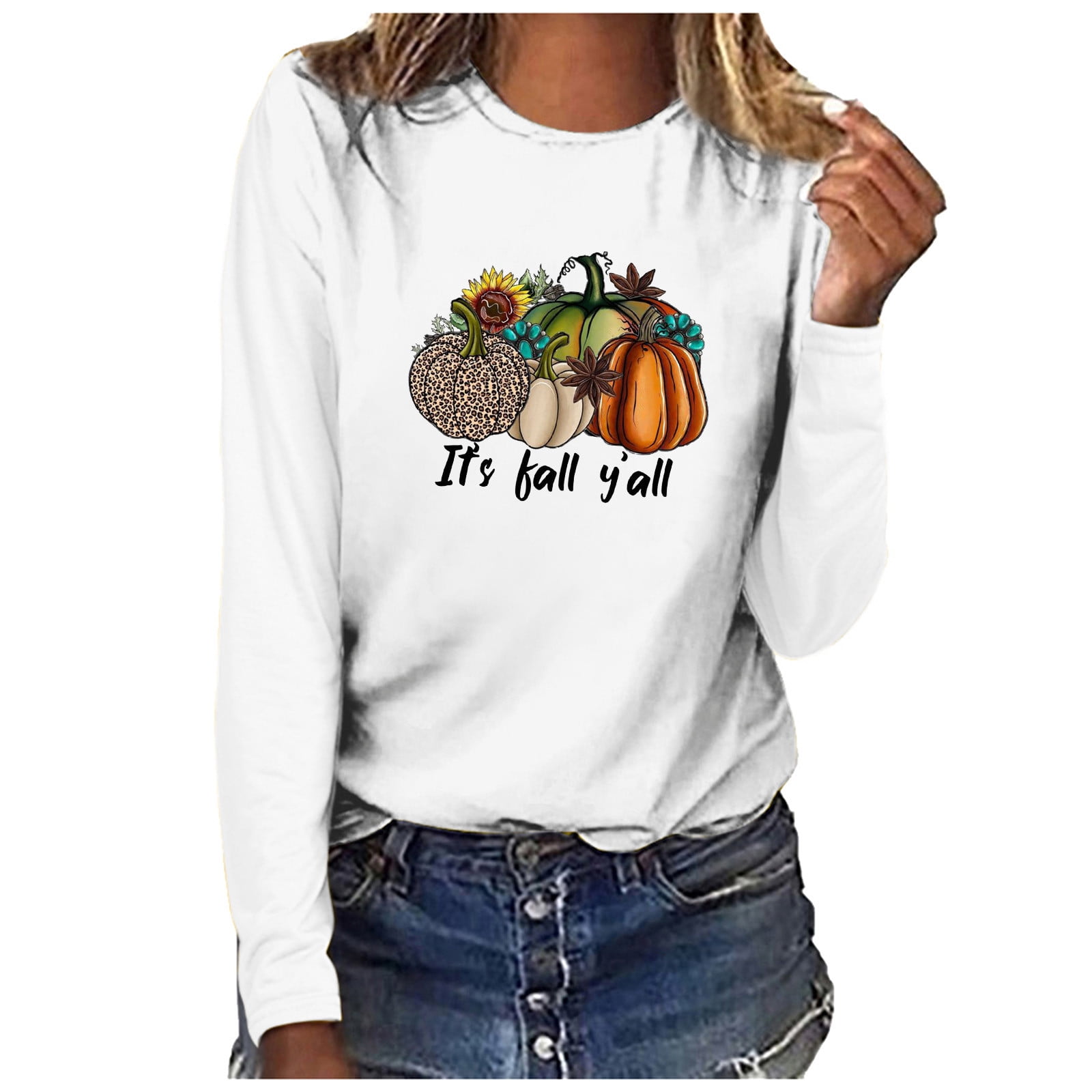 Miluxas Plus Size Pumpkin Shirt Women Long Sleeve Tops Its Fall Yall ...