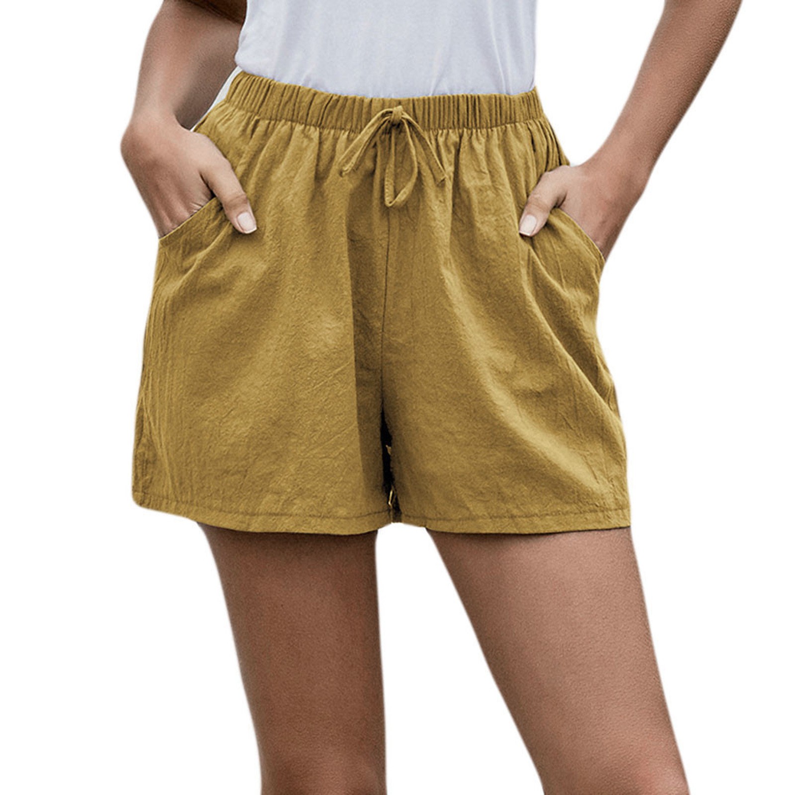 Miluxas Plus Size Short Clearance Women Solid High Waist Cotton and