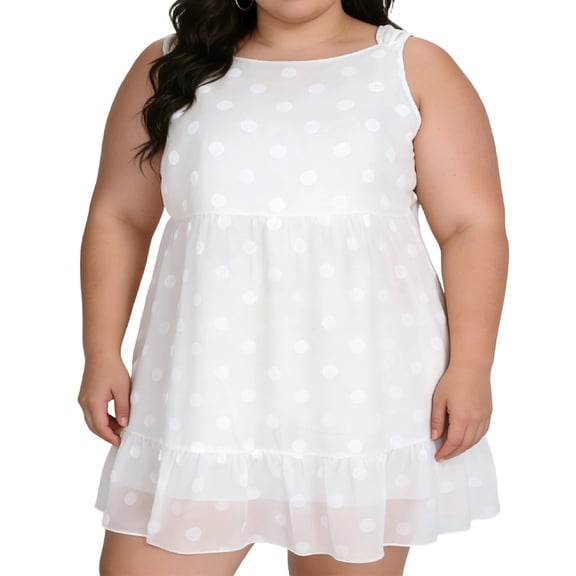 Miluxas Plus Size Sundresses for Women Vacation Polka Dot Short Tank Dress Casual Summer Tiered Ruffle Mini Beach Dress White XXXL(XXXL)