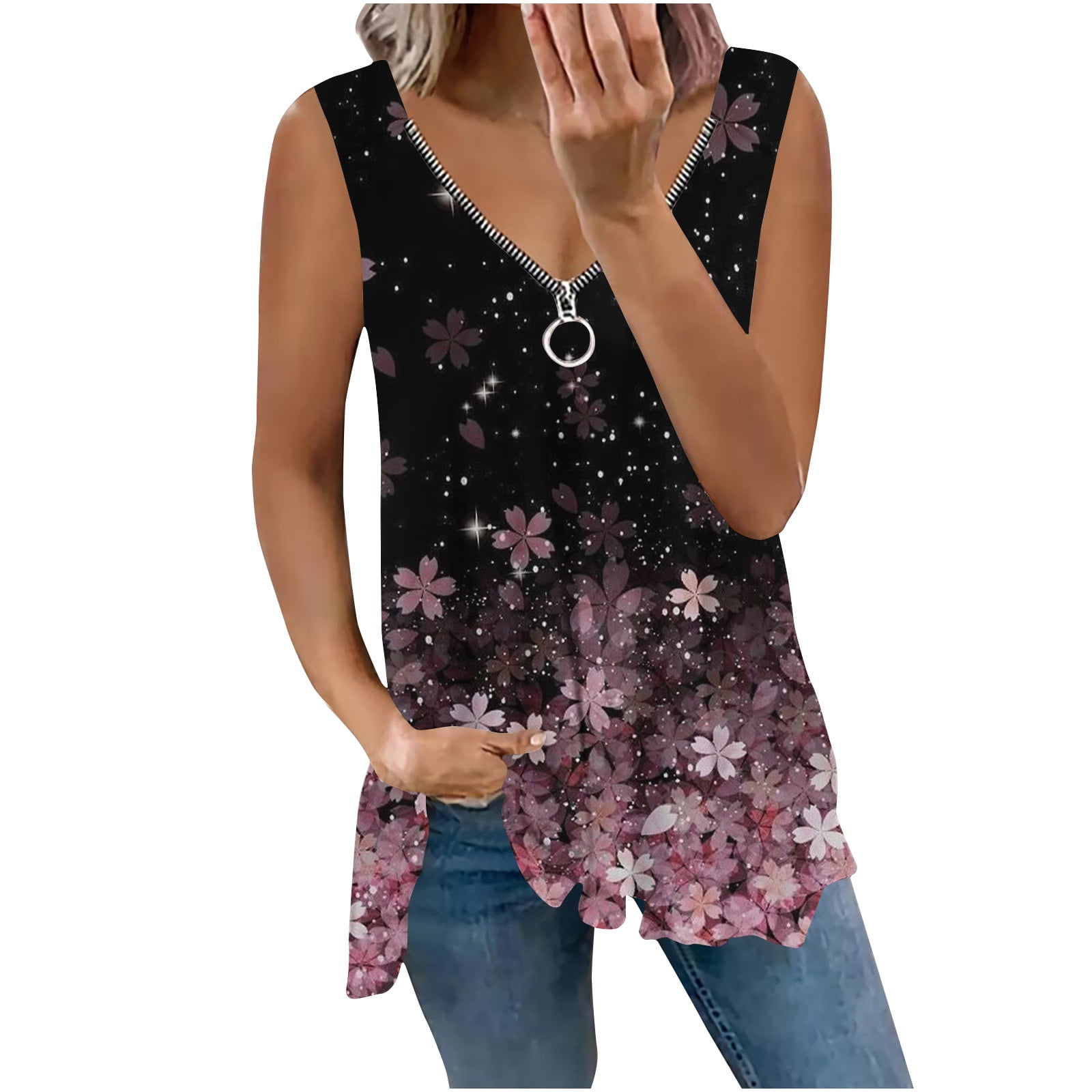 Miluxas Plus Size Tank Tops Clearance Women Summer Sleeveless VNeck