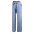 thumbnail image 1 of Miluxas Plus Size Women's Solid Cotton Linen Drawstring Elastic Waist Long Wide Leg Pants On Light Blue 8(L), 1 of 6