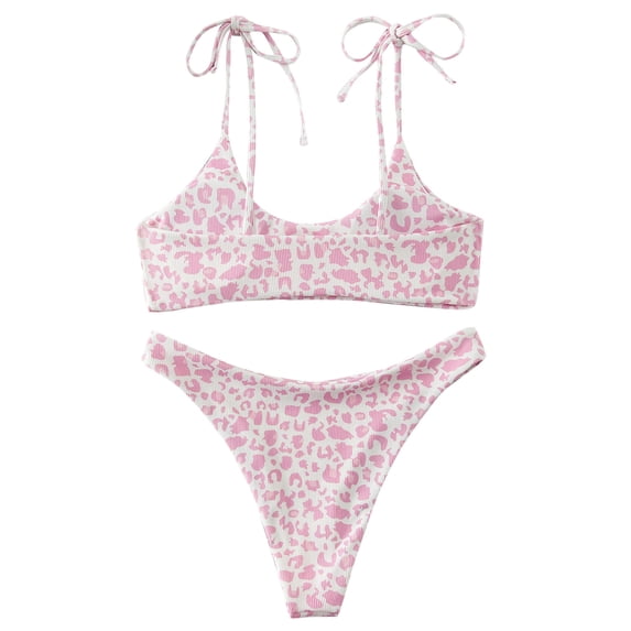 Miluxas Plus size Swimsuits clearance Women Diamond Decoration Bikini Set Push Up Swimsuit Beachwear Padded Swimwear Pink S(S)