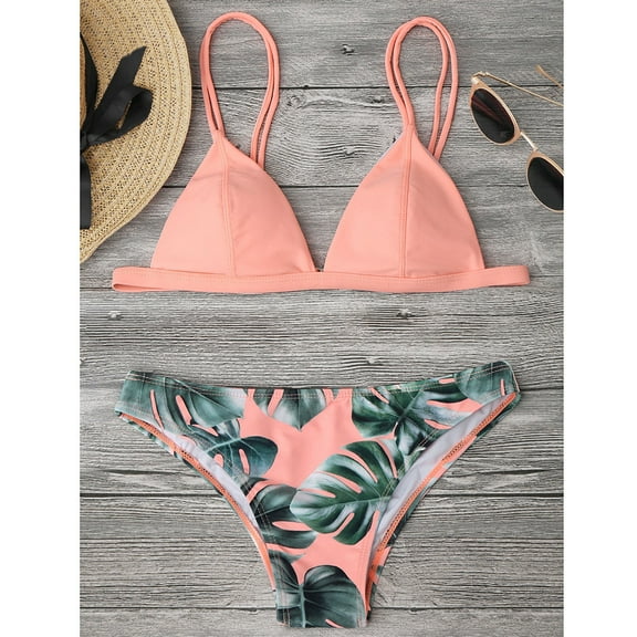 Plus size Swimsuits Women Swimwear Bikini Set Print Leaves Push-Up Padded Bathing Swimsuit Beachwear