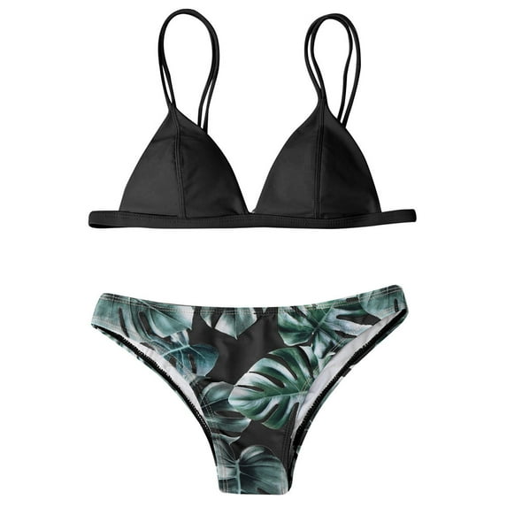 Plus size Swimsuits Women Swimwear Bikini Set Print Leaves Push-Up Padded Bathing Swimsuit Beachwear