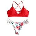 thumbnail image 1 of Plus size Swimsuits Women's Bikini Cut Flower Two Piece Swimsuit Pushups Swimwear Beachwear Red M(M), 1 of 6
