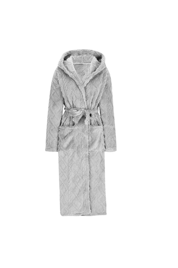 Plush Fleece Robe for Men Soft Warm Full Length Long Hooded Bathrobe with Hood Luxury Warm Housecoats Gray