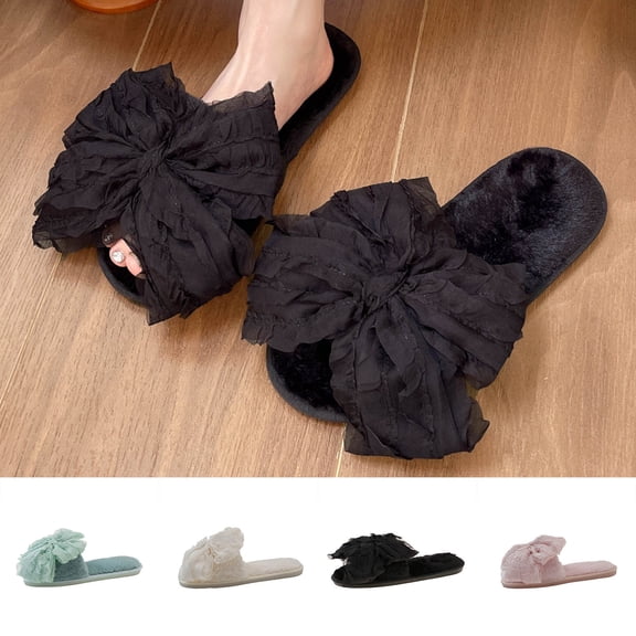 Miluxas Plush Slippers for Women with Large Bow Design Cozy Fall Winter Indoor Home Comfort Soft Sole Fuzzy House Shoes Pink 7.5(40)