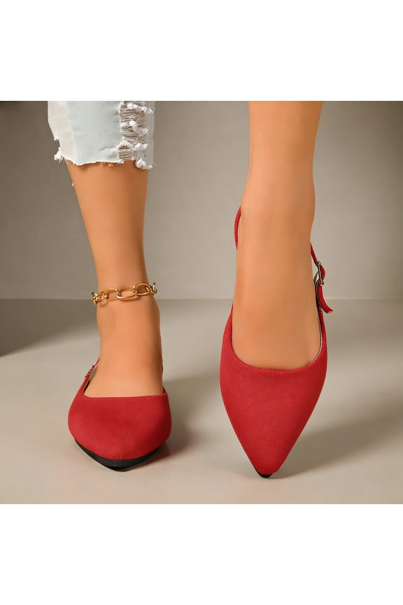 Pointed Toe Casual Slingback Flat Mules Women's Fashion Buckle Strap Slide Summer Slippers Red 9(42)