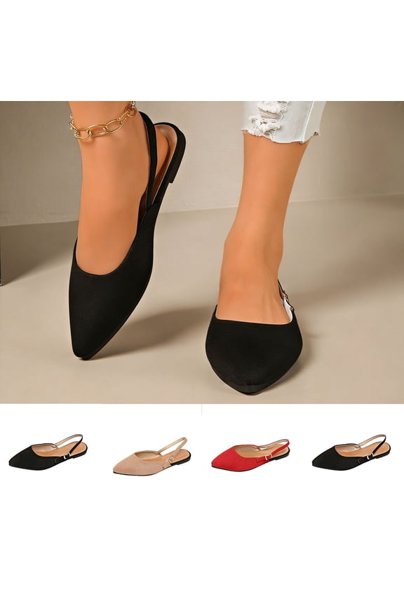 Pointed Toe Casual Slingback Flat Mules Women's Fashion Buckle Strap Slide Summer Slippers Red 9.5(43)