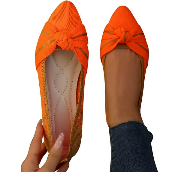 Miluxas Pointed Toe Flats for Women Ballet Flats Comfortable Dressy Knit Lightweight Casual for Work office Womens Flats Orange-A 7.5(40)