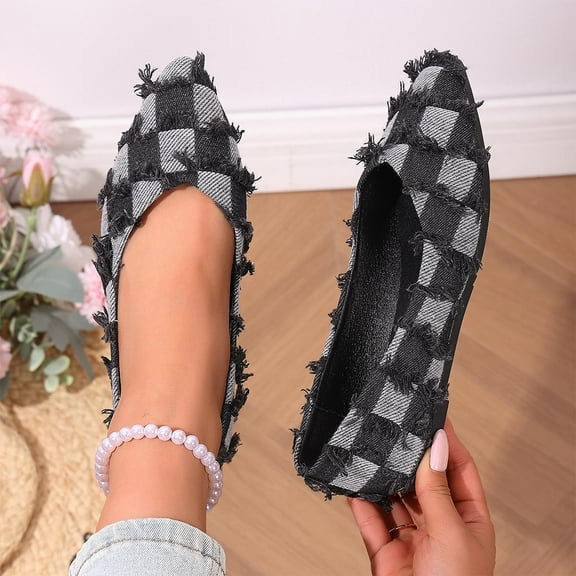 Miluxas Pointed Toe Shoes Womens Color Block Ballet Flats Comfortable Flat Shoes for Work Slip On Walking Loafers Black 5.5(36)