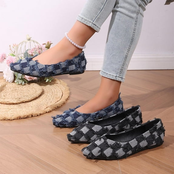 Miluxas Pointed Toe Shoes Womens Color Block Ballet Flats Comfortable Flat Shoes for Work Slip On Walking Loafers Blue 9.5(43)
