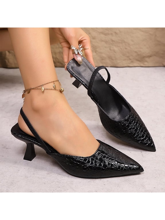 Pointed Toe Slingback Kitten Heels for Women Low Heel Pointed Toe Pumps formal Dress Shoes Sling Back Heels Black 7.5(40)