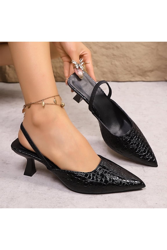 Pointed Toe Slingback Kitten Heels for Women Low Heel Pointed Toe Pumps formal Dress Shoes Sling Back Heels Black 9(42)